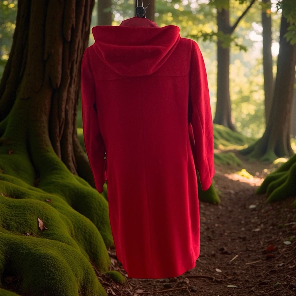 Harve Benard Classic Red Wool Hooded Toggle Coat  size 8 - Picture 5 of 15